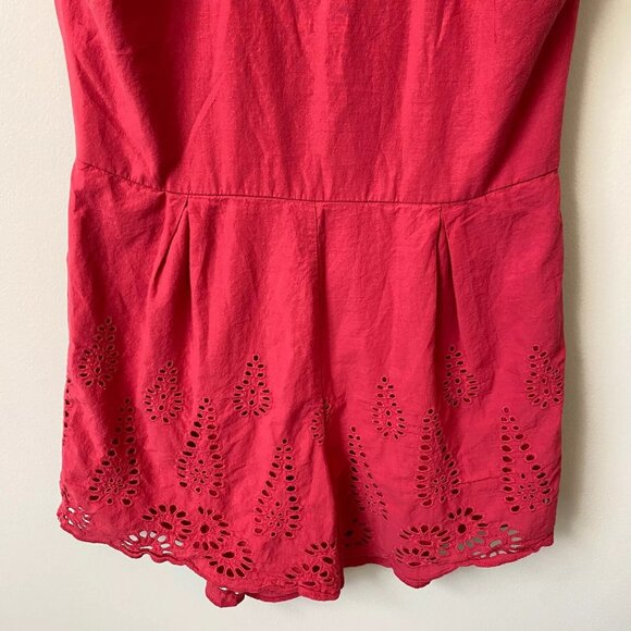 Blue Rain Women's Medium Sleeveless High Neck Boho Eyelet Scalloped Red Romper - Picture 6 of 11